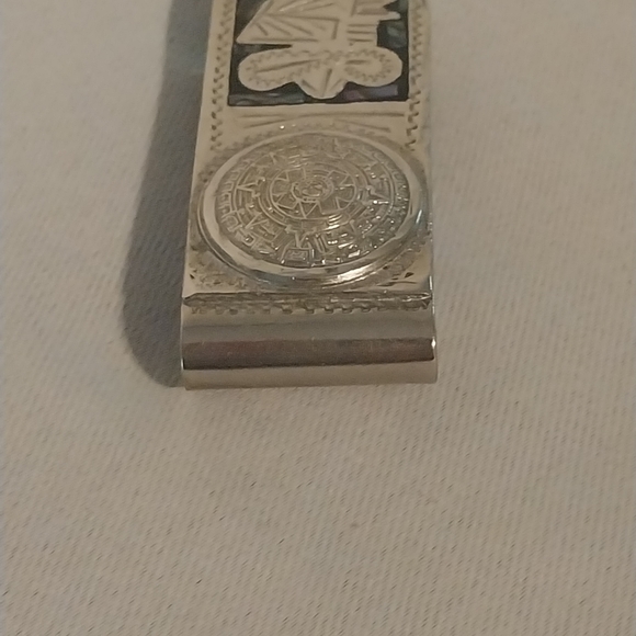 Mexico Alpaca silver Abalone inlay mosaic Aztec money clip - Picture 2 of 5